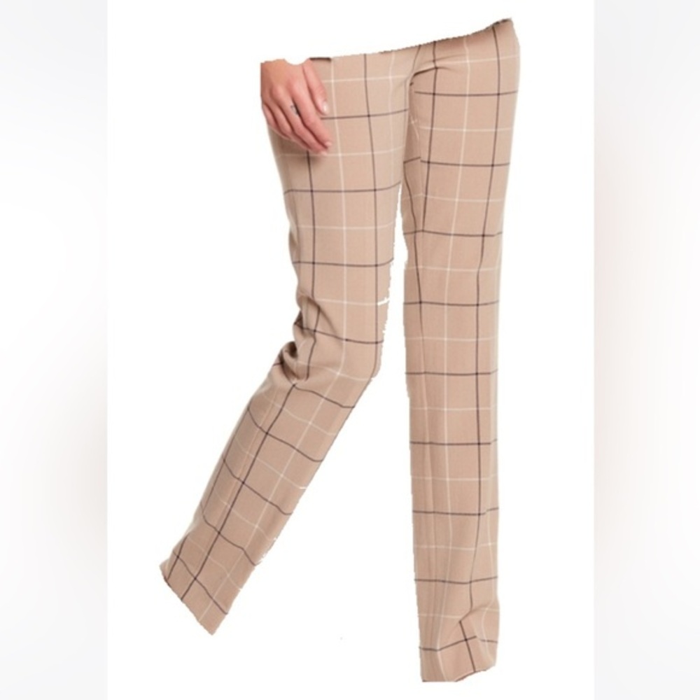 Amanda & Chelsea NWOT Windowpane Plaid Ankle Pants Camel Cream Size 10